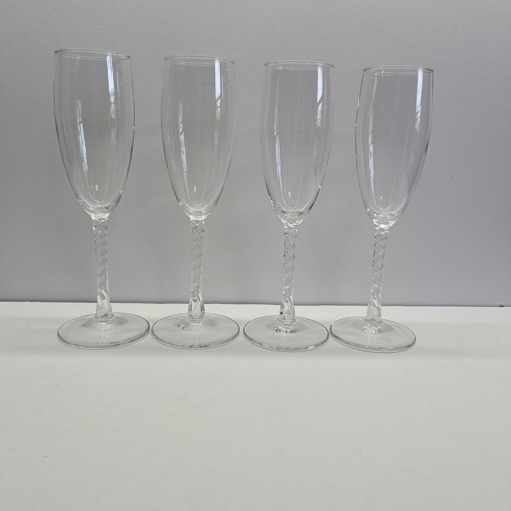 Orrefors Anne Twisted Stem Champagne Flutes (Set of 4) Anne of Sweden.‎ 9-1/4"